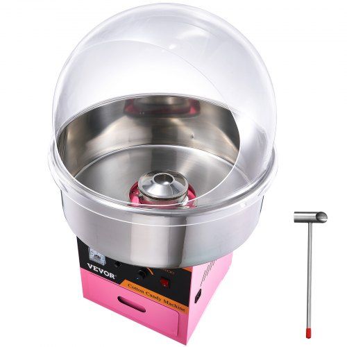 Máquina de Algodão Doce Comercial com Tampa, 1kW, Rosa