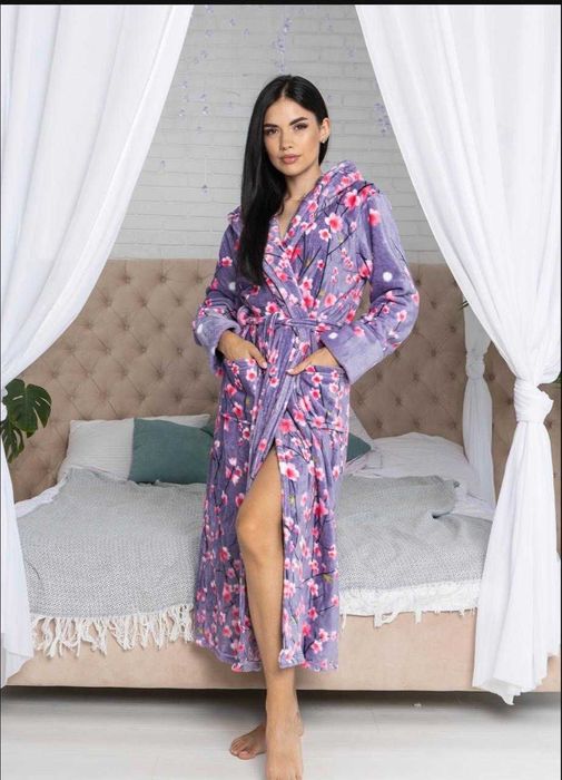 Женский махровый халат Romance / Халат с капюшоном на запах XL-6XL