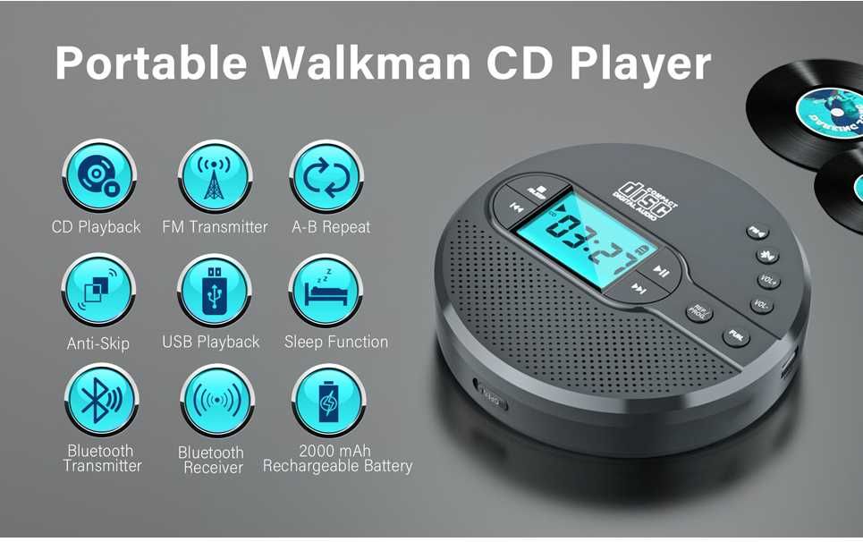 Bluetooth колонка / плеєр CD Player CD-35/AUX/USB/акумулятор