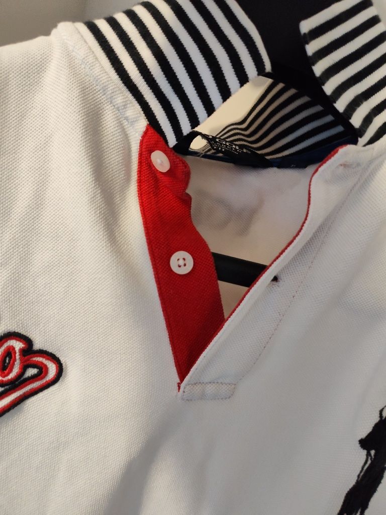 Koszulka POLO Ralph Lauren biała r.M unikat dodatkowe hafty na turniej