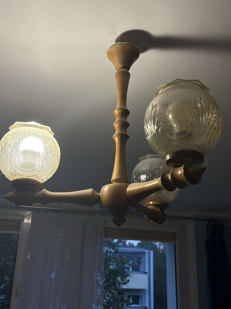 Vintage drewniana lampa sufitowa żyrandol