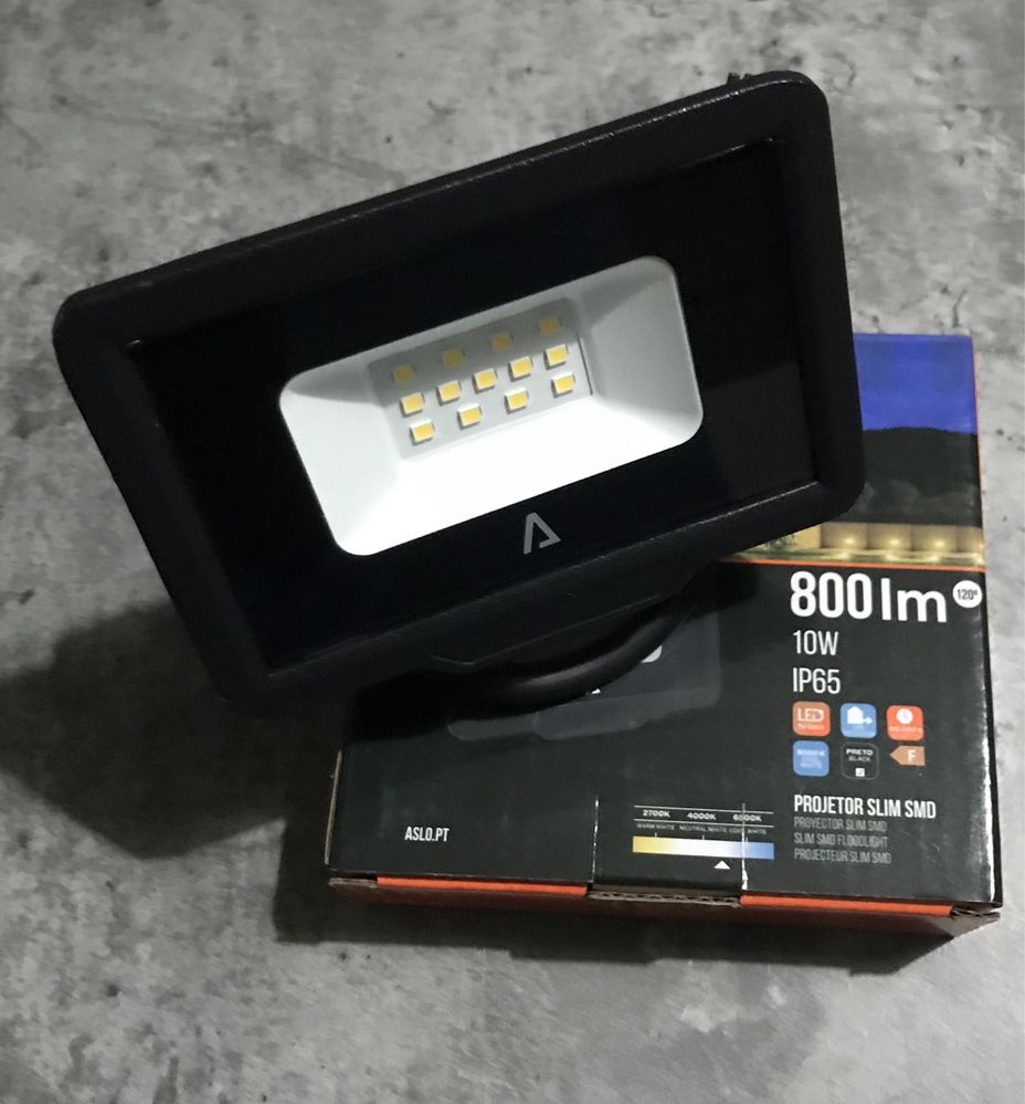 NOVO Projetor Iluminação Slim SMD 10W 800lm IP65 ASLO