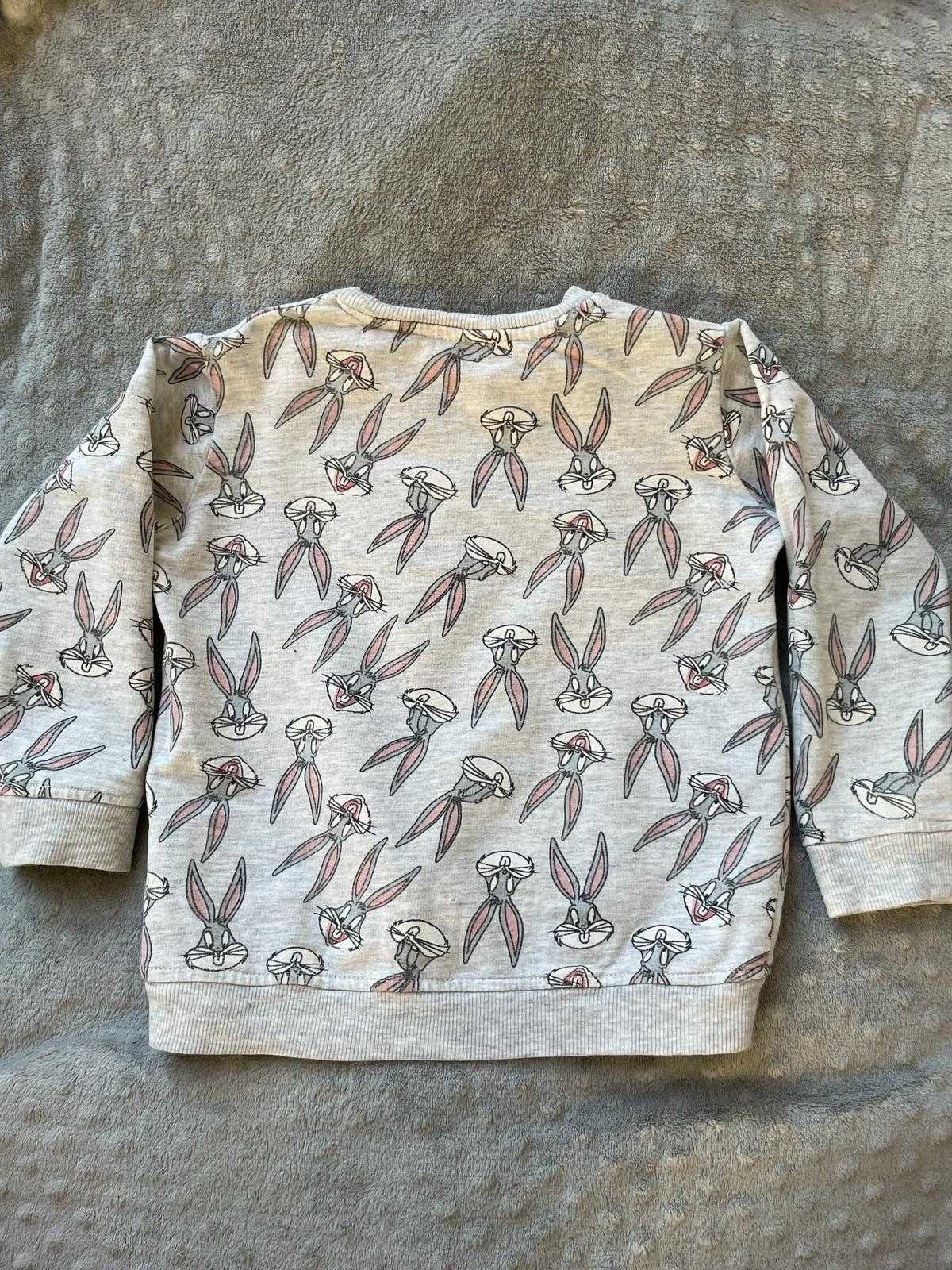 Cienka, szara bluza w króliki dla dziewczynki 98.cm.