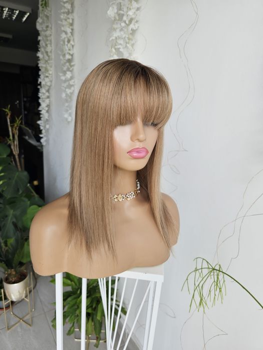 Tupet topper z włosów naturalnych Karina z grzywką blond