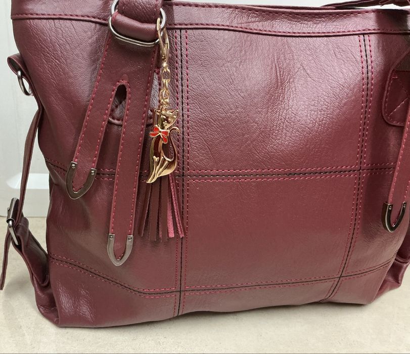 Elegancka bordowa shopperka z ekoskóry Torba damska
