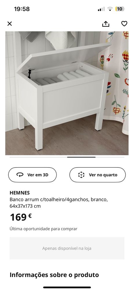 Hemnes banco com toalheiro e arrumação
