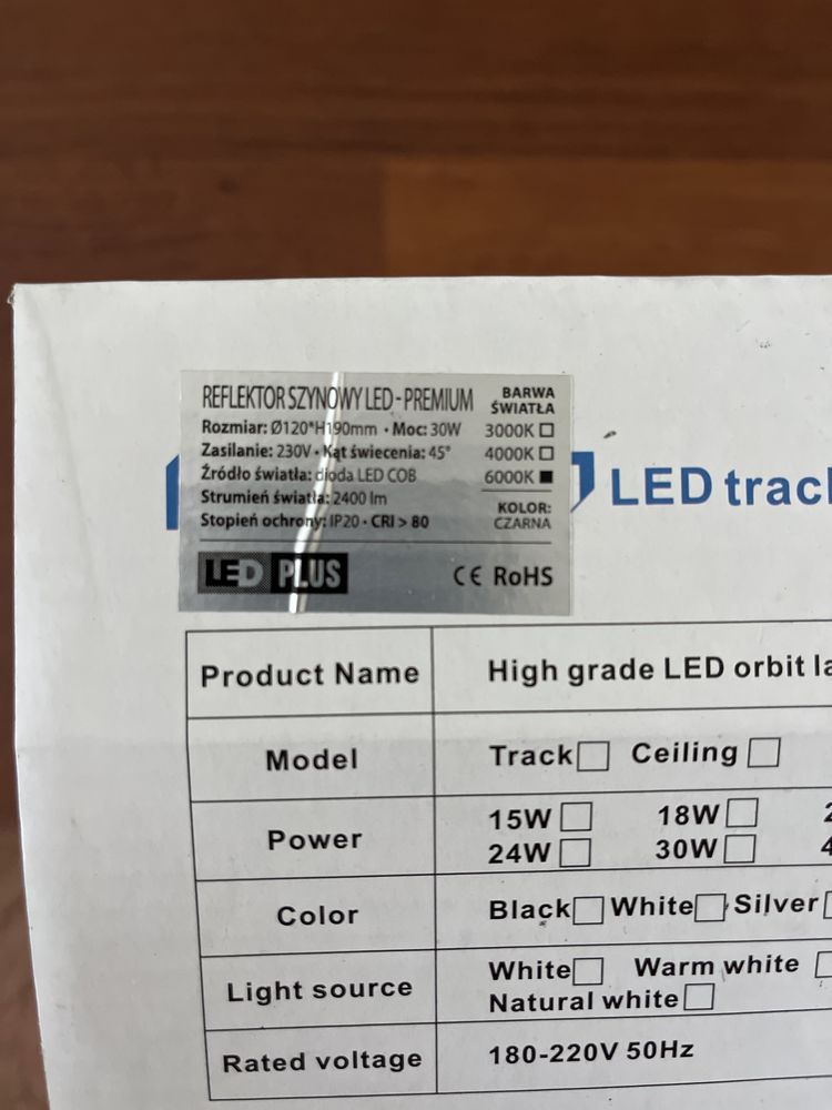 Zestaw halogenów Reflektor szynowy LED 10 szt 6000K 30W 2400 lm Lampa