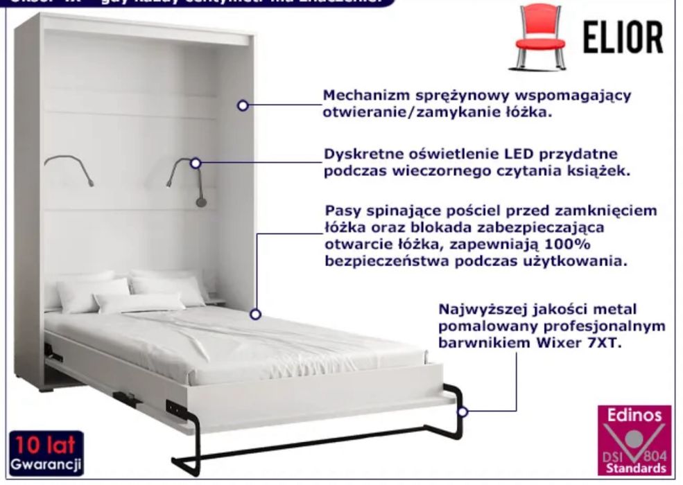 Łóżko w szafie kolor biały z oświetleniem Led i materacem GRATIS