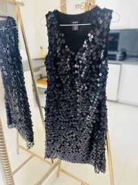 Czarna mini sukienka cekiny dkny s