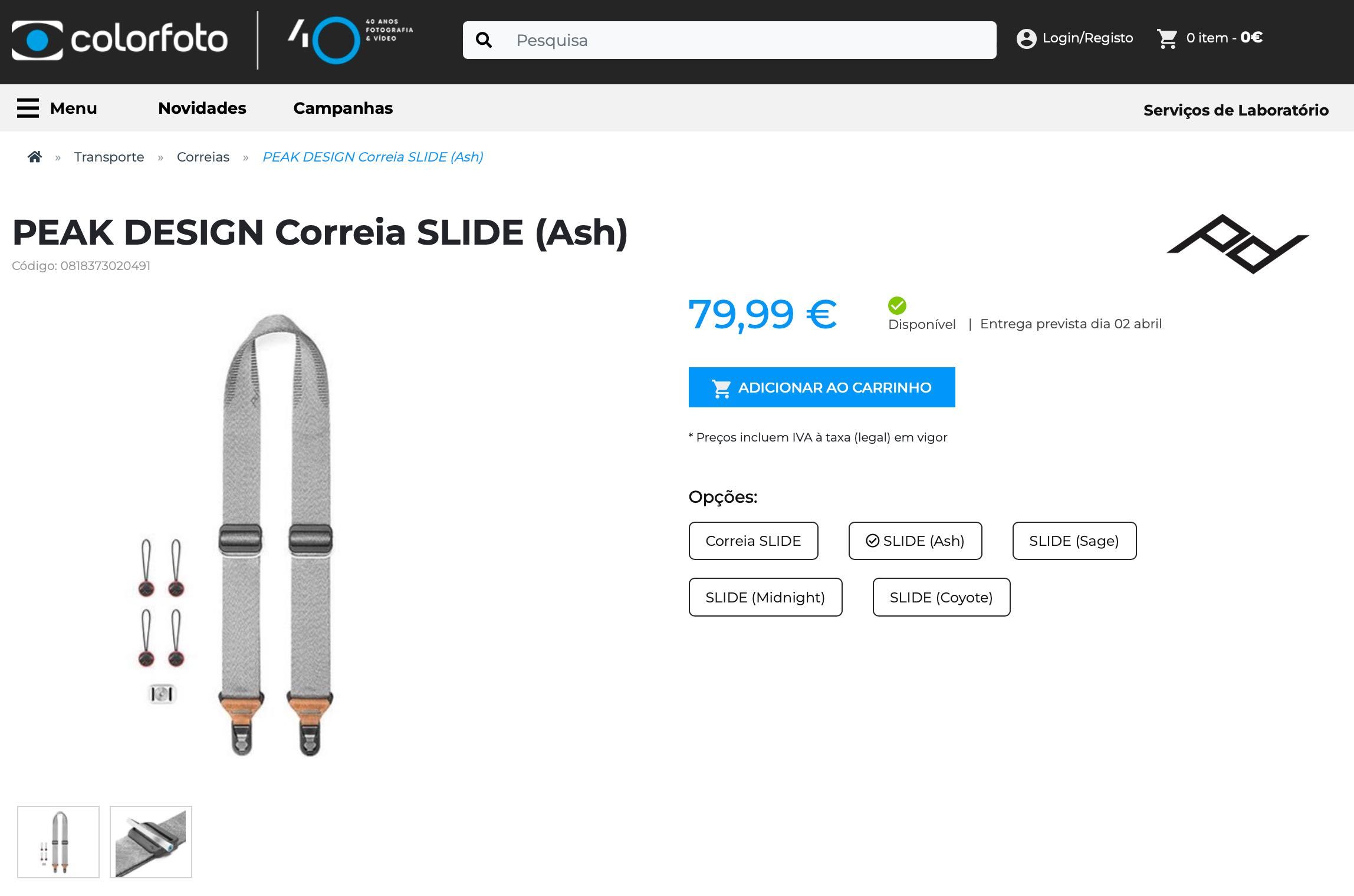Peak Design, correia/strap Slide Premium (Ash)