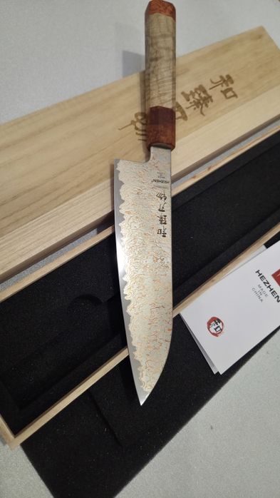 Професійний шеф-ніж Santoku HEZHEN (Дамаська сталь, 37 шарів)