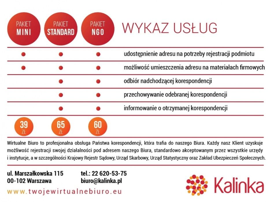 Wirtualne Biuro Marszałkowska 115 - już za 39zł !!!