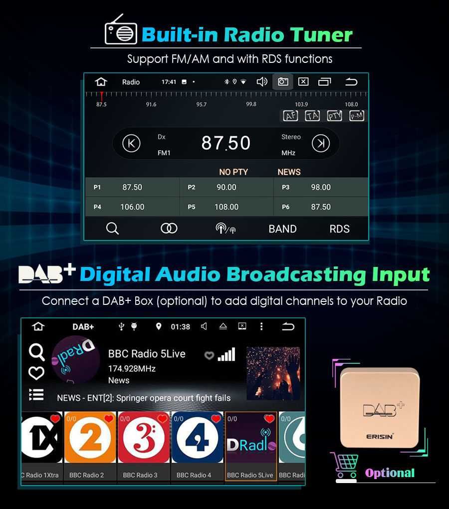 Radio FM RDS DAB+ Android WiFi 4G GPS DVD CD MP3 USB SD Audi TT MK2