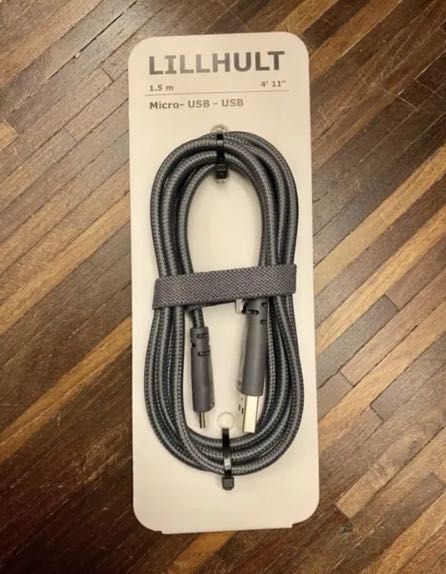 Kabel Lillhult Ikea USB do micro-USB oplot materialowy szary nowy 1,5m