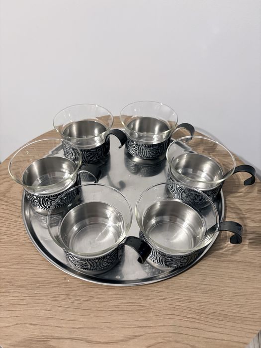Luksusowy Zestaw do Grzańca (6 Kubków +Taca) -Stal Nierdzewna ROSTFREI
