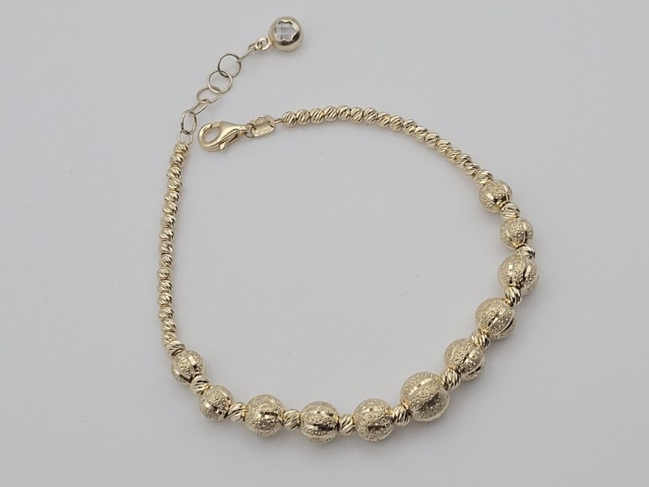 Nowa Złota bransoletka złoto próby 585, kuleczki diamentowane ocechowa