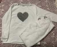 Pijama novo polar branco com coração cinzento “Janina” tamanho L novo