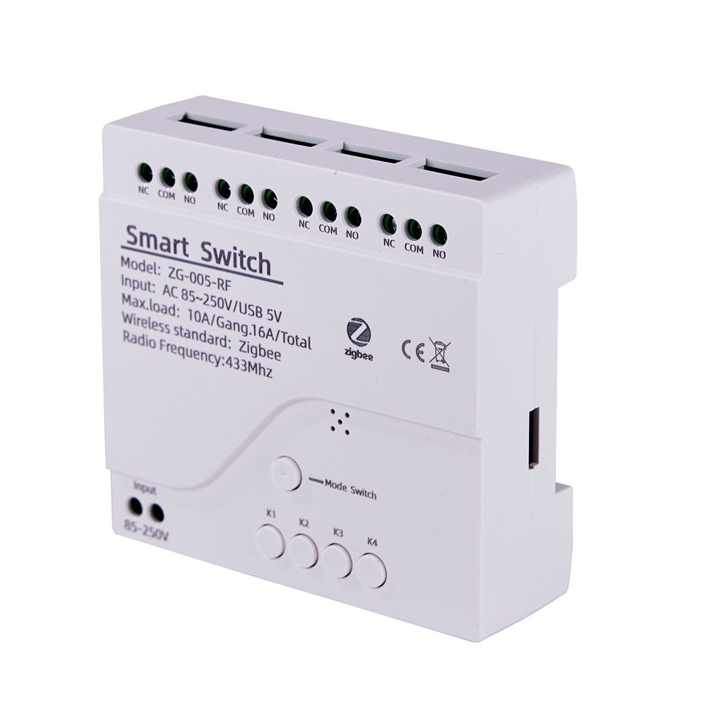 4-канальное ZigBee/RF 433МГц реле TuyaSmart, Smart Life "СУХОЙ контакт