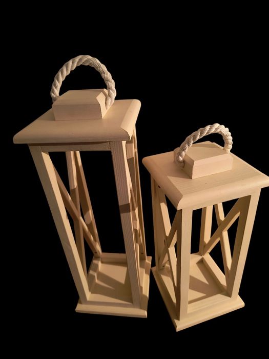 2x Lampion drewniany - BEŻOWY