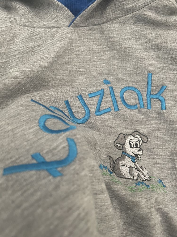 Bluza handmade 74 z kapturem szara łobuziak piesek