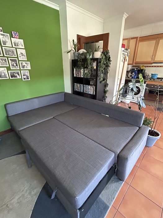 Sofá-cama de canto c/arrumação, Skiftebo cinz esc