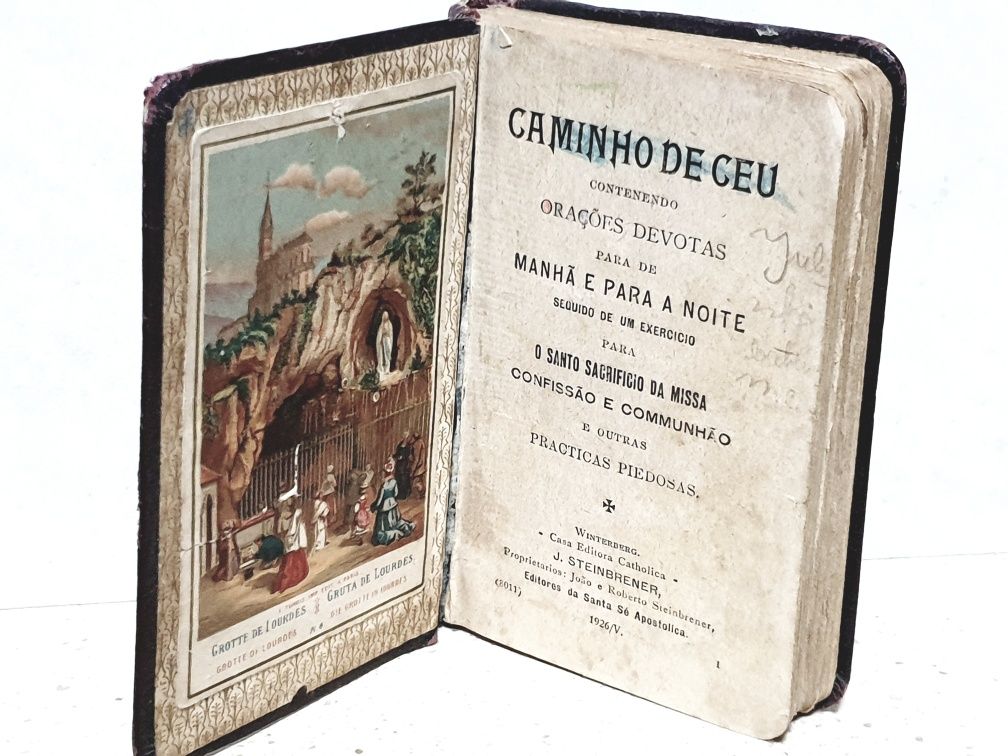 Antigo livro " Caminho ao Céu" de 1926 com linda imagem em celuloíde
