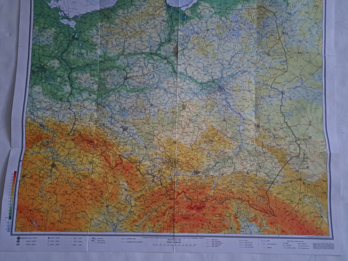 Mapa Fizyczna Polski Z 1995 Roku O Wym.  73 x 67