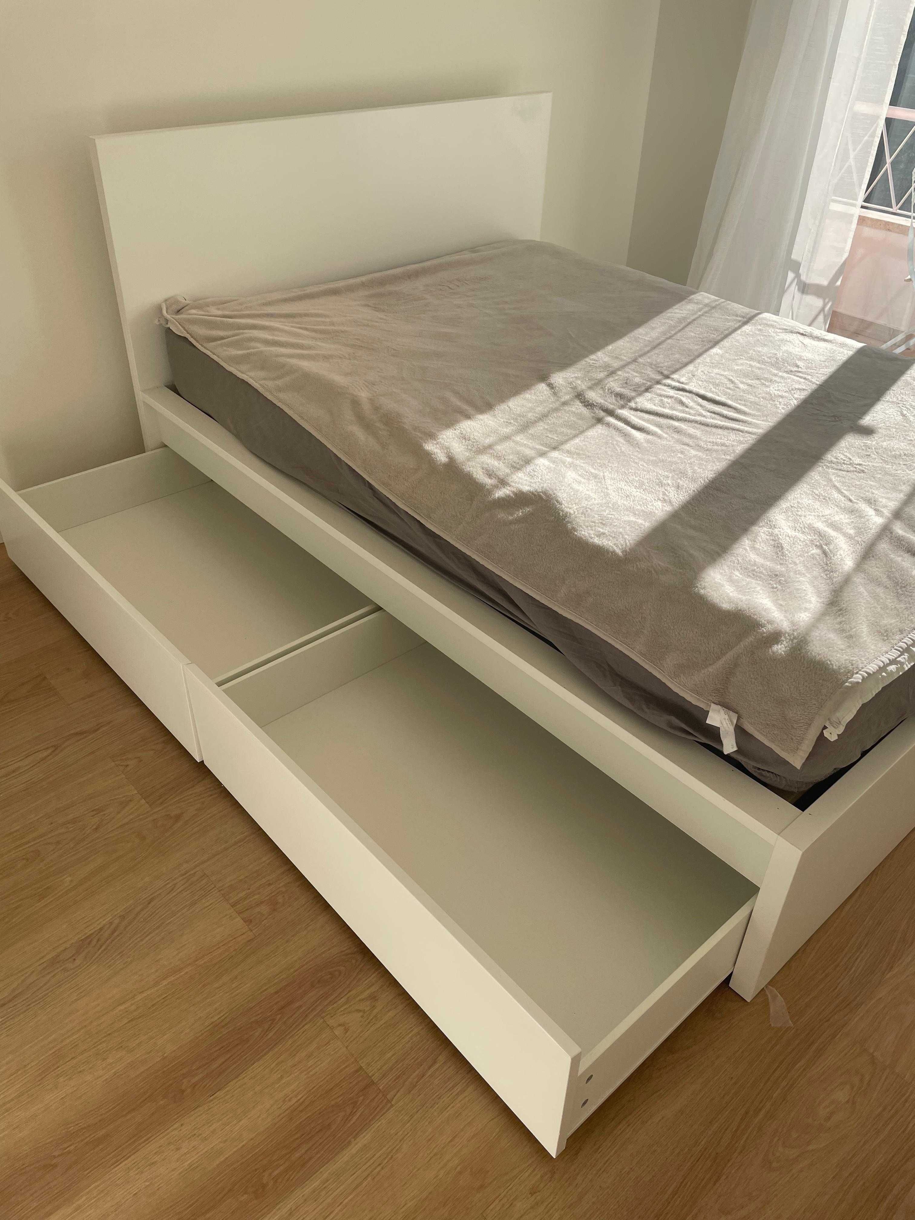 MALM, Estr. cama alta c/ arrumação, branco + Colchão