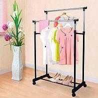 Напольная, двойная телескопическая вешалка-стойка для одежды (30 кг)