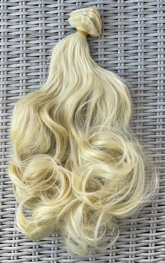 Premium Ultra włosy doczepiane, jasny blond, loki, clip in