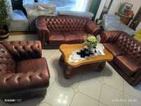 Wypoczynek Chesterfield sofa 3+2+fotel skóra naturalna