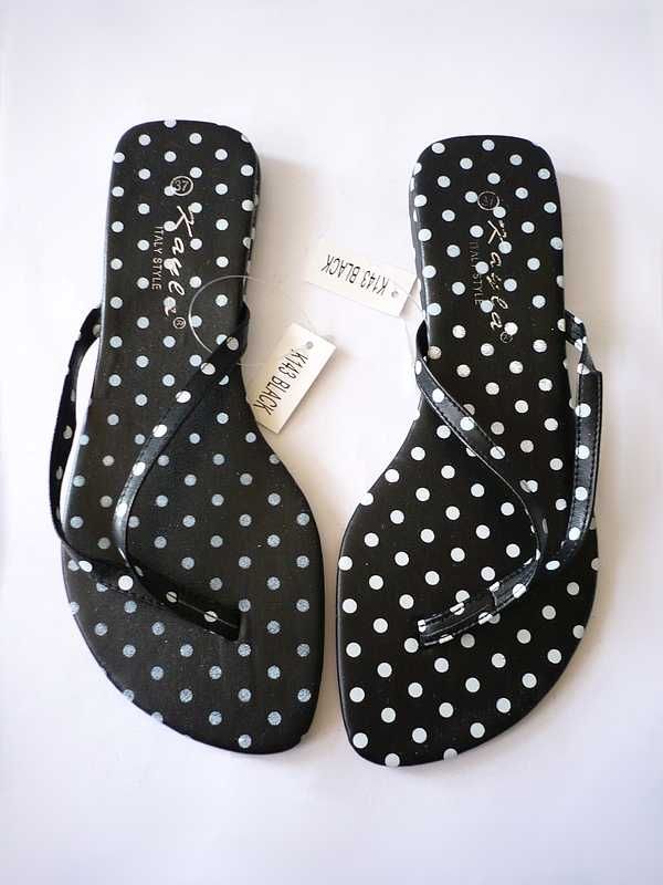 Czarne japonki w białe kropki 37 klapki letnie na lato sandały buty
