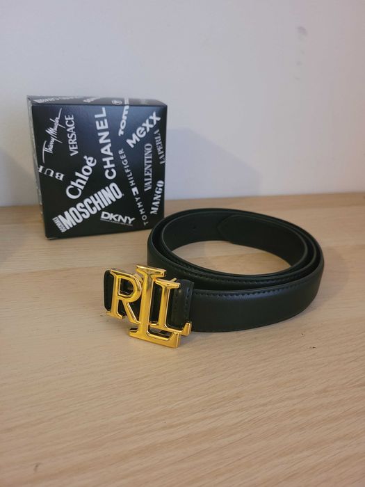Czarny damski skórzany pasek Ralph lauren 105 cm