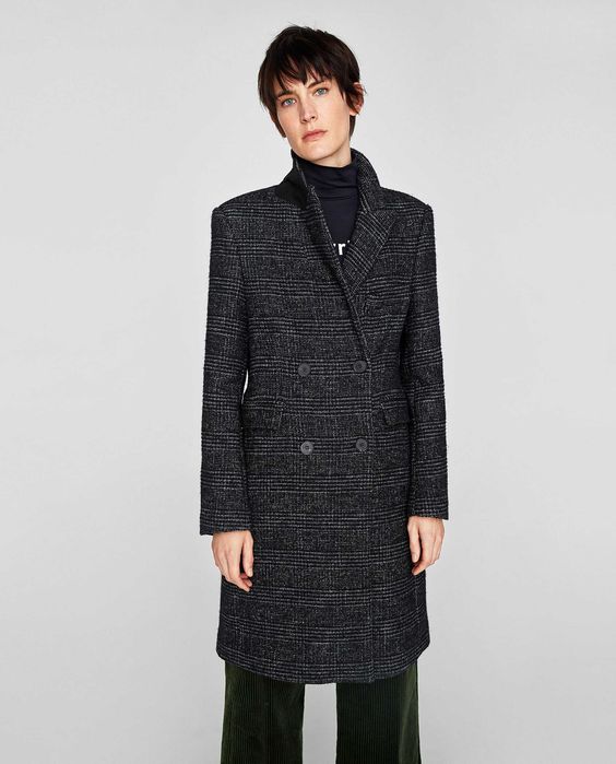 ZARA Luksusowy PŁASZCZ dwurzędowy w kratę L