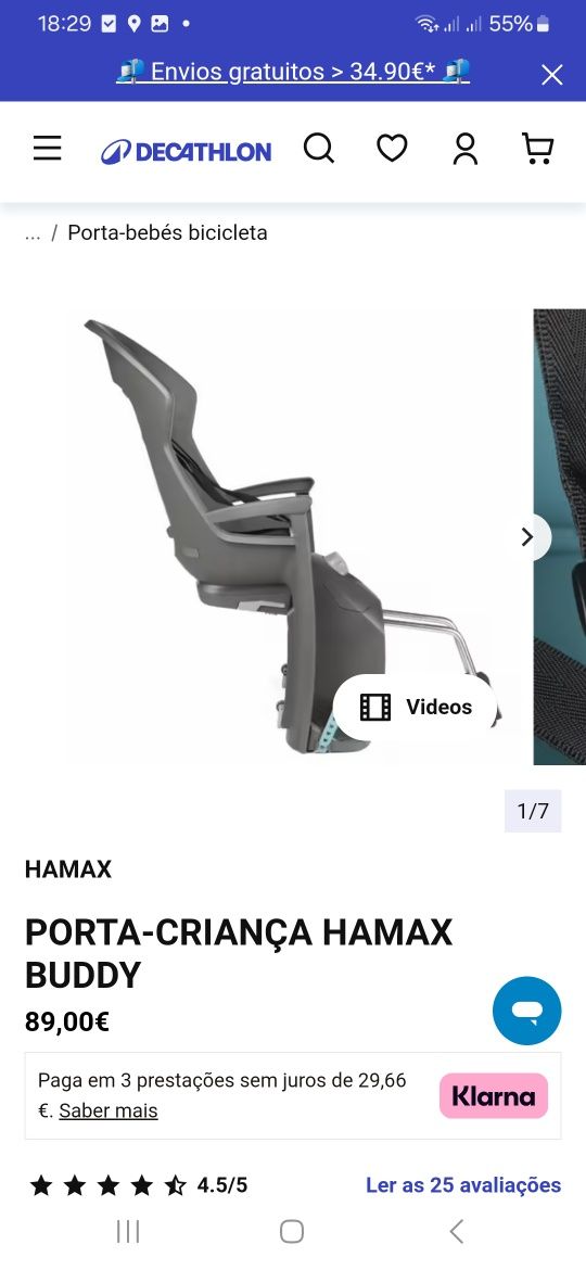 Cadeira bicicleta criança Hamax
