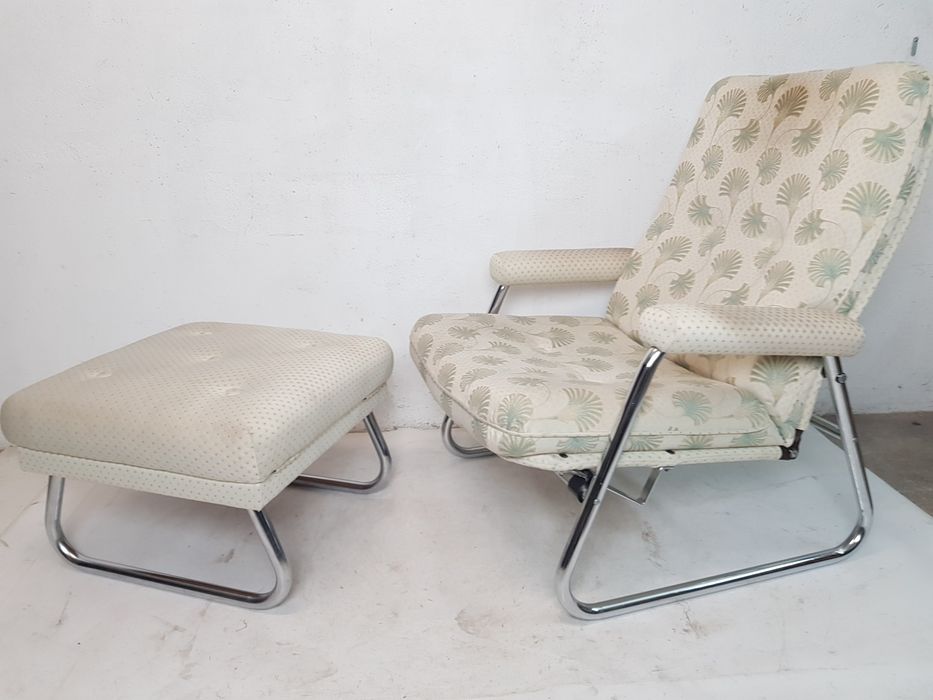 Fotel Bauhaus Chrom Vintage Lata 60/70 Podnóżek Unikat