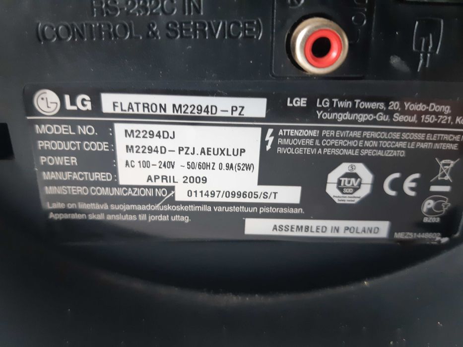 Monitor Telewizor LG 22" Flatron LG M2294D-PZ Menu PL