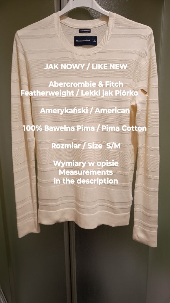Abercrombie & Fitch  Amerykański sweter z bawełny Pima, Roz. S/M