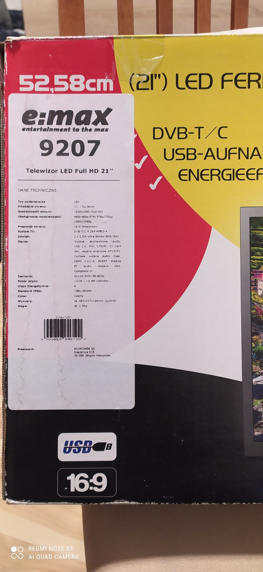 Telewizor LED 21 cali E:MAX 9207 uszkodzona matryca