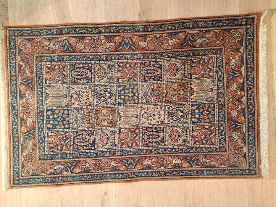 Dywan wełniany perski orientalny 150x98 cm świecznik owce ptaki kwiaty