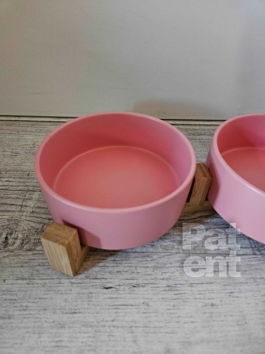 Miski ceramiczne dla psa kota zestaw 2 sztuki x 400 ml różowe