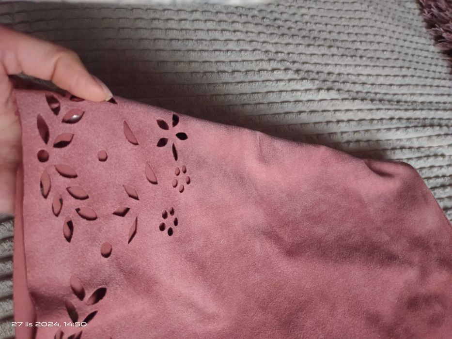 Spódniczka zamszowa zgaszony brudny róż rozm 36 S Primark ażurowy dół