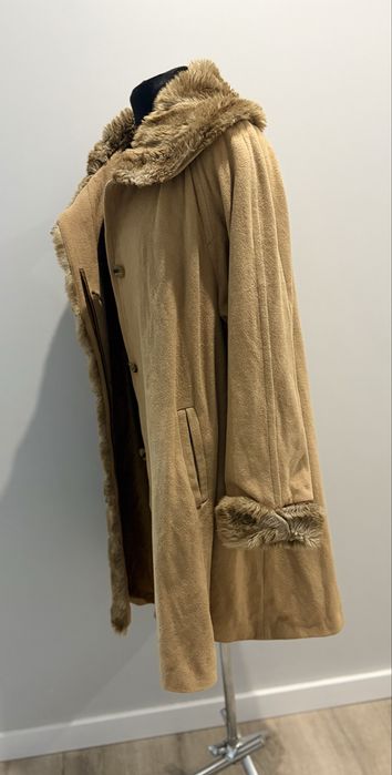 Beżowy płaszcz oversize z wełną i kaszmirem, Made in Italy, M–XL