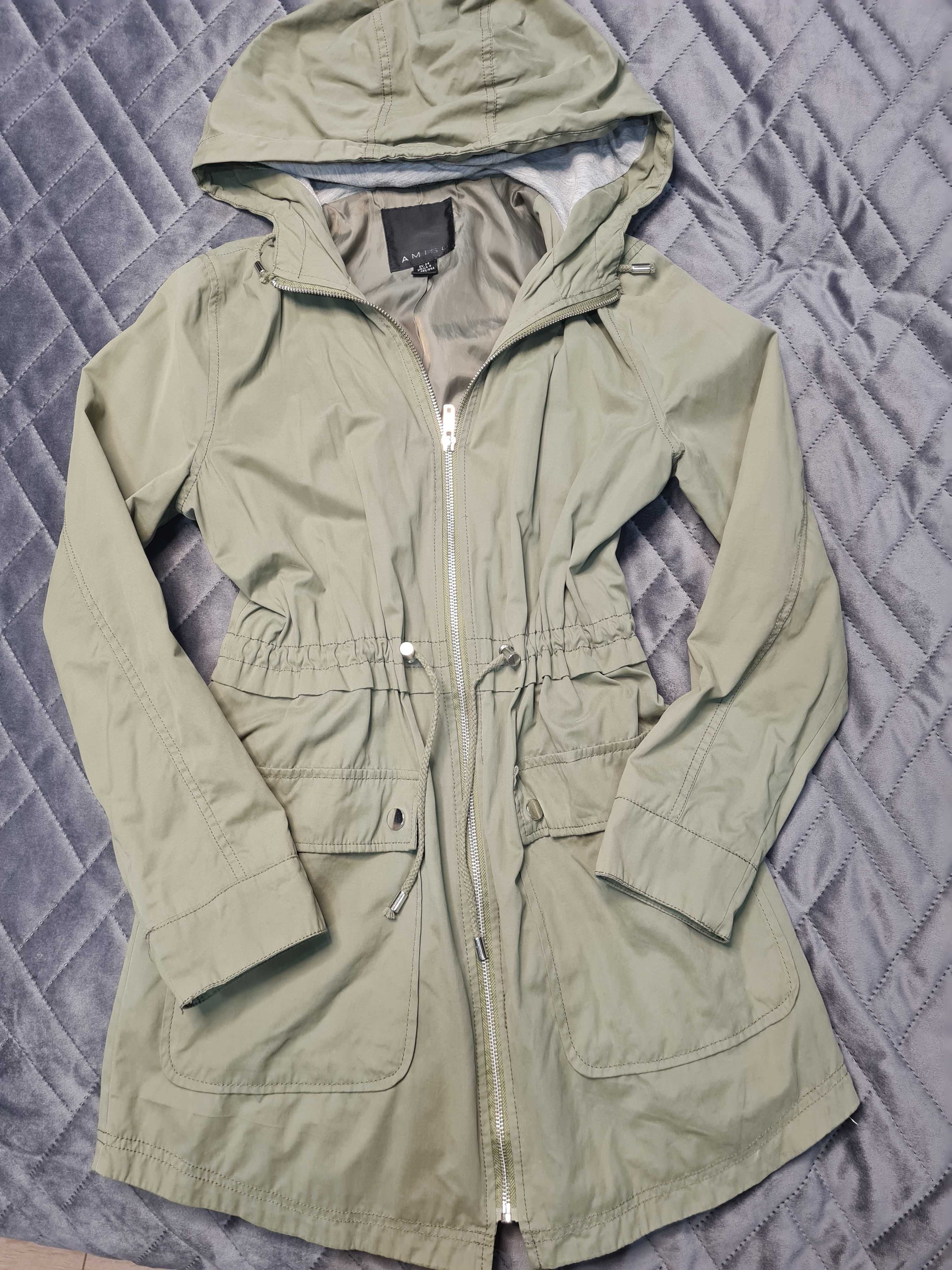 Jesienna parka kurtka zielona khaki 34