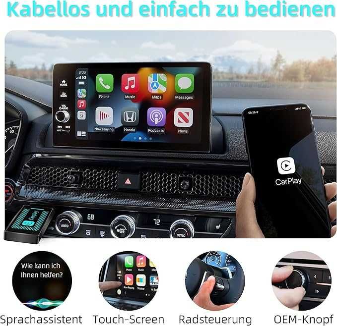 Pashlysh Bezprzewodowy adapter Carplay do iPhone'a, upgrade 2024