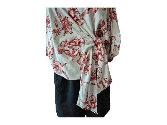 ZARA bluzka S M len wiskoza kwiaty wiązana narzutka nietoperz