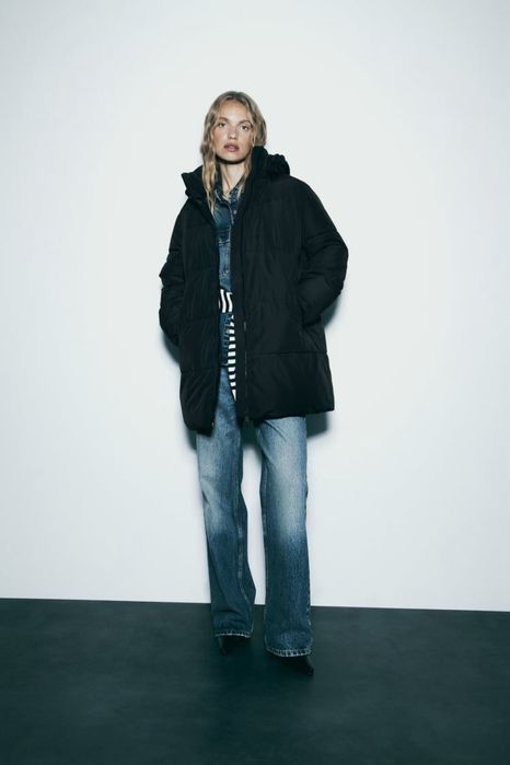Новый черный пуховик zara • зимняя куртка натуральный пух