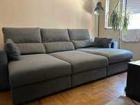 Chaise longue 3 lugares com cama e arrumação cinzento
