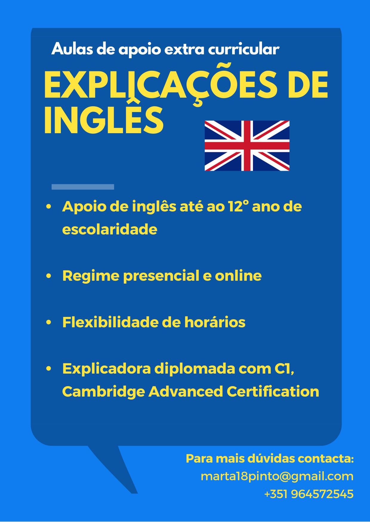 Explicações de Inglês até ao 9º ano - Regime online ou presencial