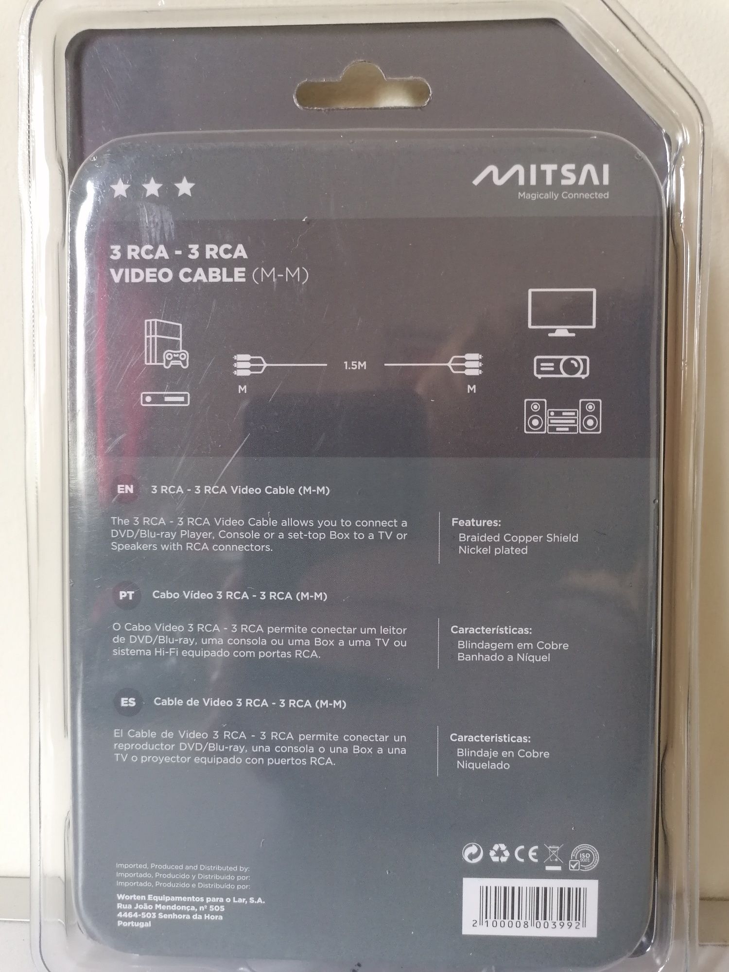 Cabo de Video 3 RCA-3 RCA 1,5m MITSAI